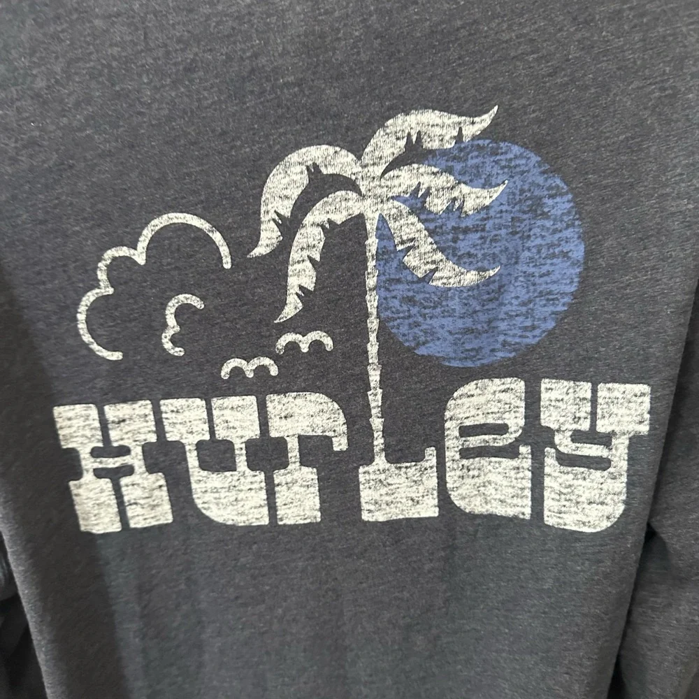 HURLEY MEN’S LONG SLEEVE GRAPHIC HENLEY: NAVY HEATHER: NWT: SZ M